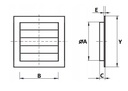 Ventilationsrist m. lukkespjæld - 170x170mm Ø100mm, Grå