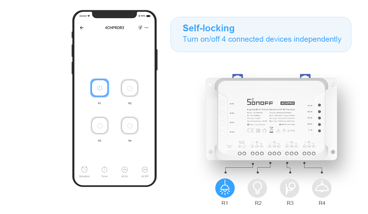 4CH Pro (R3) - WIFI Smart Switch, 4 kanaler (4x10A)