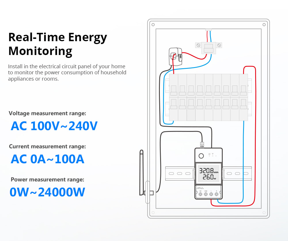 Pow Ring - WIFI Smart Switch m. strømmåler, 100A