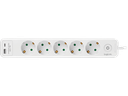 Stikdåse - 5 x CEE7/3 hun, USB-A+C, m. kontakt, Hvid (1,5m)