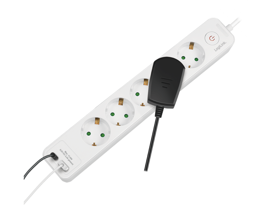 Stikdåse - 5 x CEE7/3 hun, USB-A+C, m. kontakt, Hvid (1,5m)