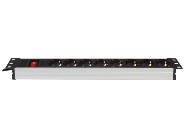 Stikdåse - 8 x CEE7/3, til 19" rack, Sort (2m)