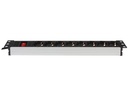 Stikdåse - 8 x CEE7/3, til 19" rack, Sort (2m)