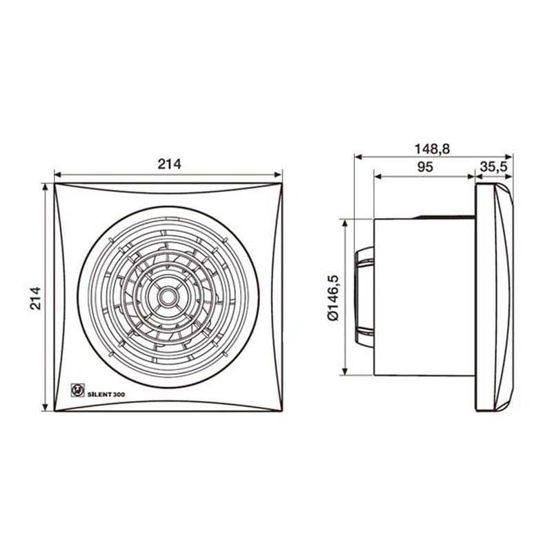Ventilator Silent 300CZ m. kontraspjæld og kugleleje