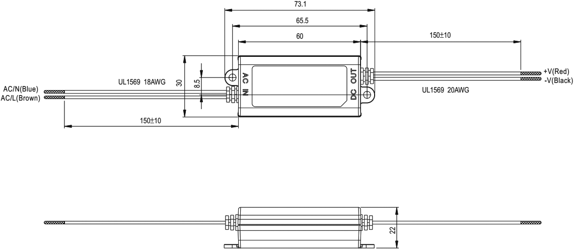 Konstant spænding strømforsyning - 12Vdc / 8W (IP42)