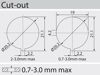 Vippekontakt - 2P OFF-ON (DPST) 10A/250V Rød neon (Ø20mm)