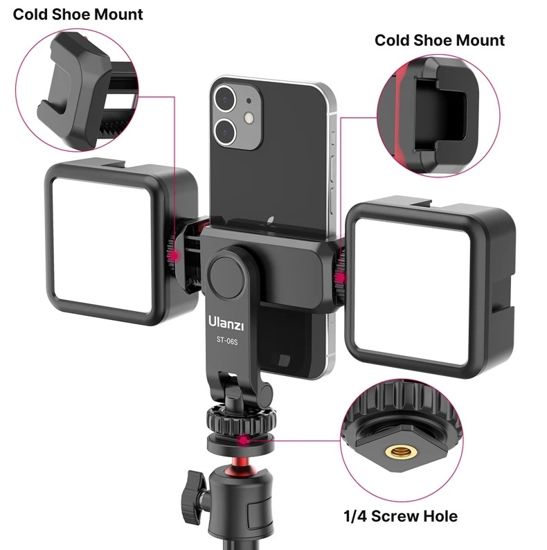 Smartphone holder m. mikrofon-mount, 1/4" tripod-gevind Sort