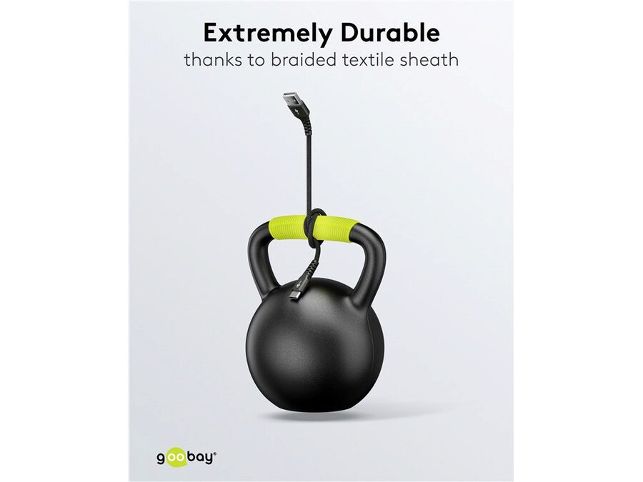 USB-C™ til USB-A Supersoft PD Tekstilkabel, 3A, Sort (2m)