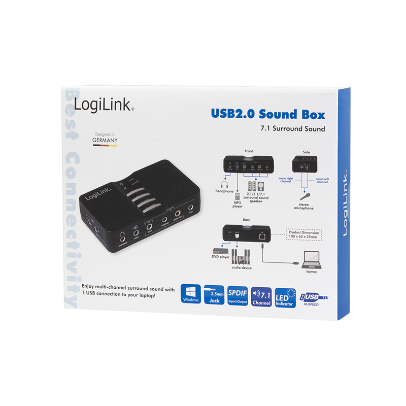 USB 8 kanals 7.1 sound box m. optisk toslink (S/PDIF)