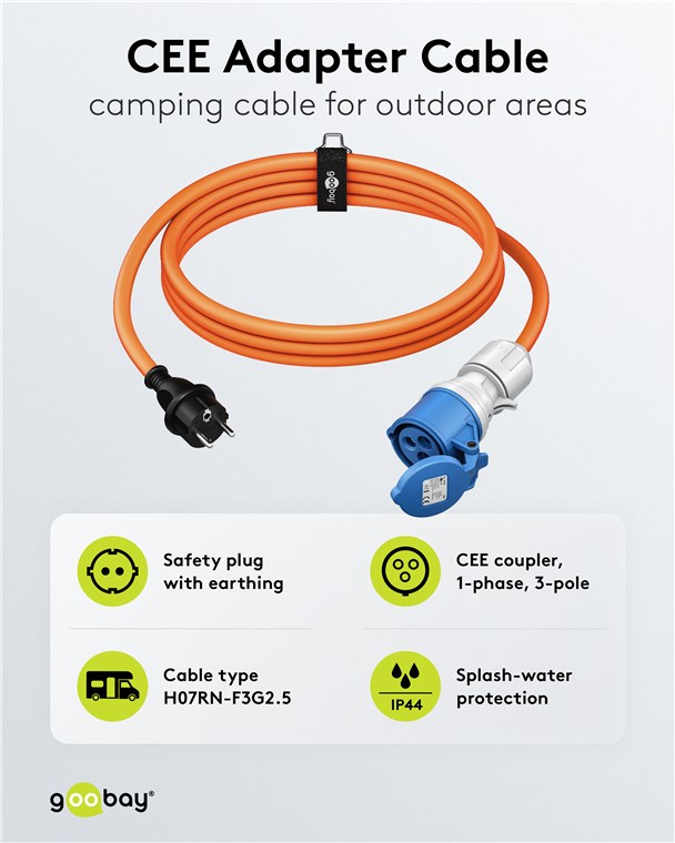 CEE Adapter Cable, CEE Coupler to Safety Plug (Type E/F), 1