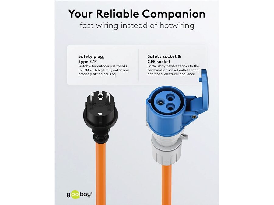 CEE camping adapter - CEE 7/7 E/F han til 3P CEE hun (5m)
