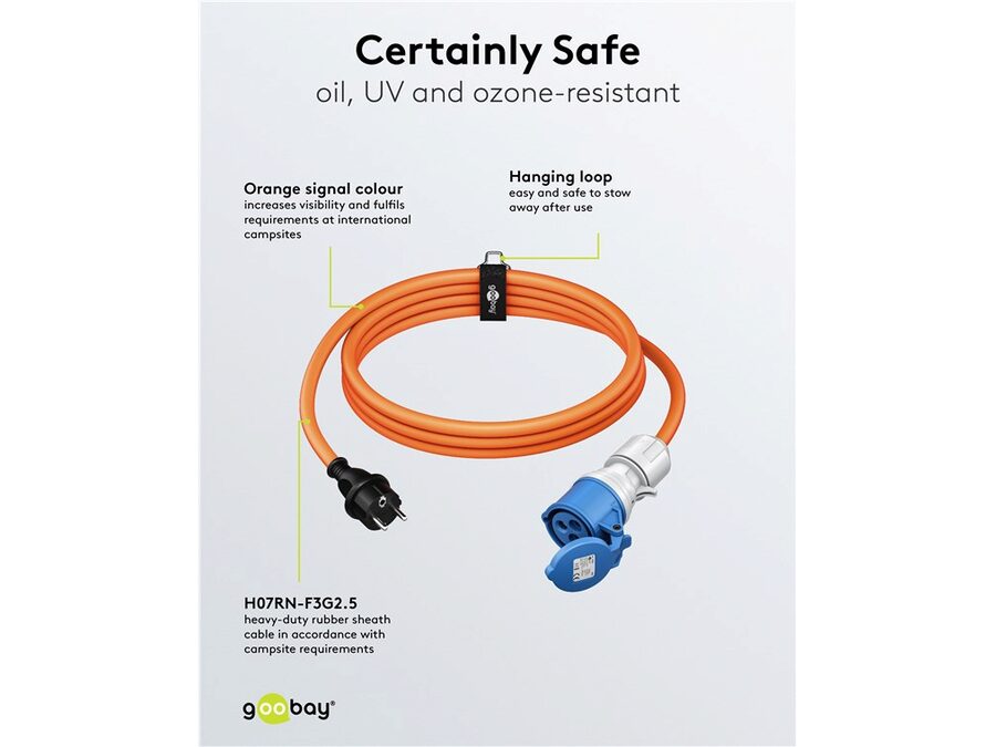 CEE camping adapter - CEE 7/7 E/F han til 3P CEE hun (5m)