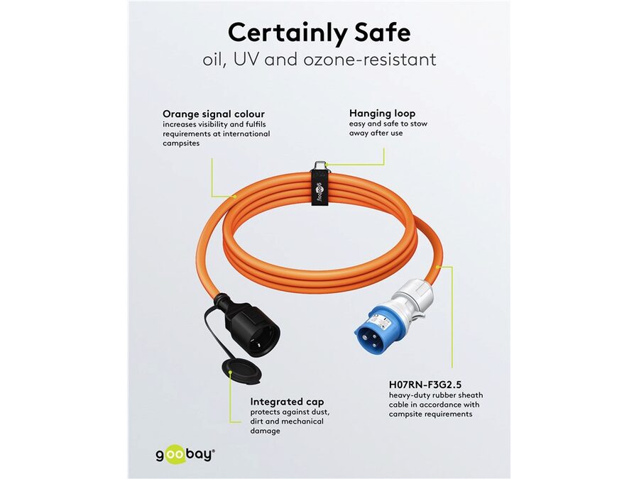 CEE camping adapter - CEE 7/3 F hun til 3P CEE han (5m)