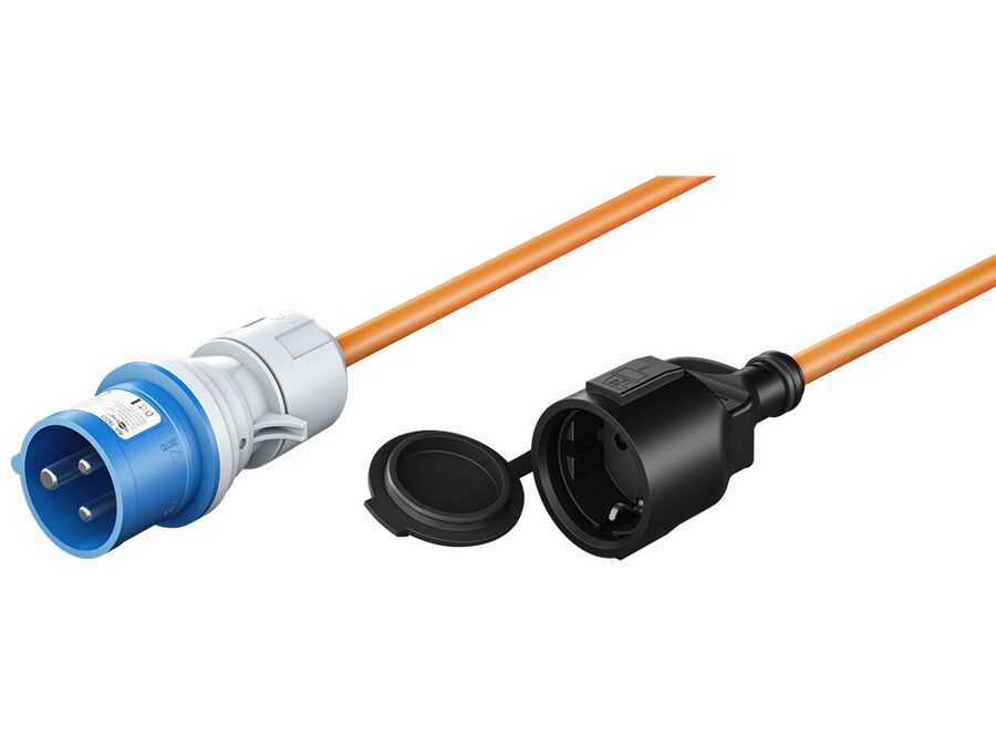 CEE camping adapter - CEE 7/3 F hun til 3P CEE han (5m)