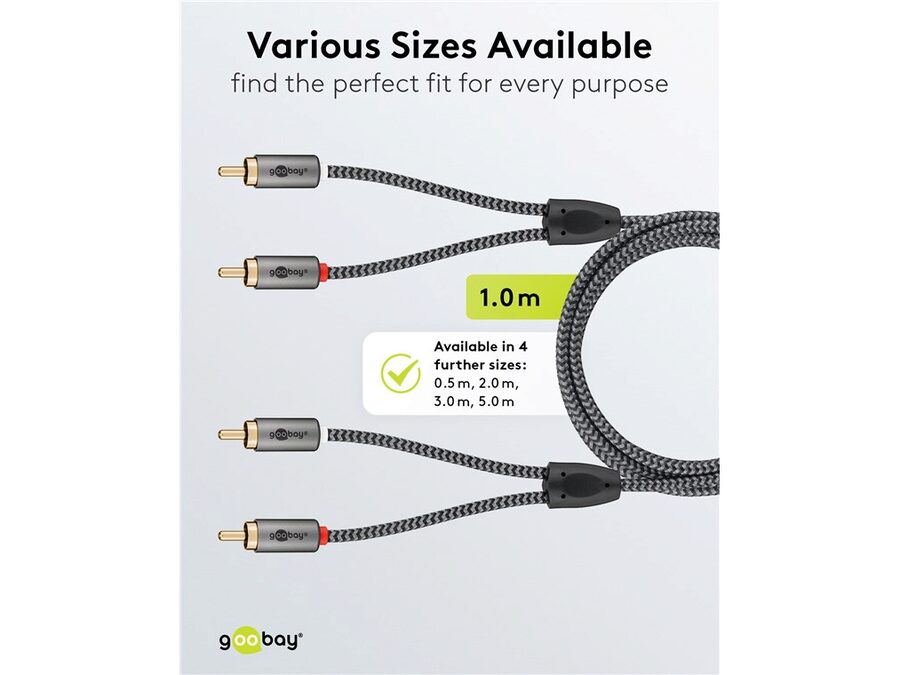 Stereo RCA(Phono) kabel, tekstilkappe (1m)
