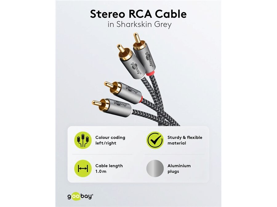 Stereo RCA(Phono) kabel, tekstilkappe (1m)