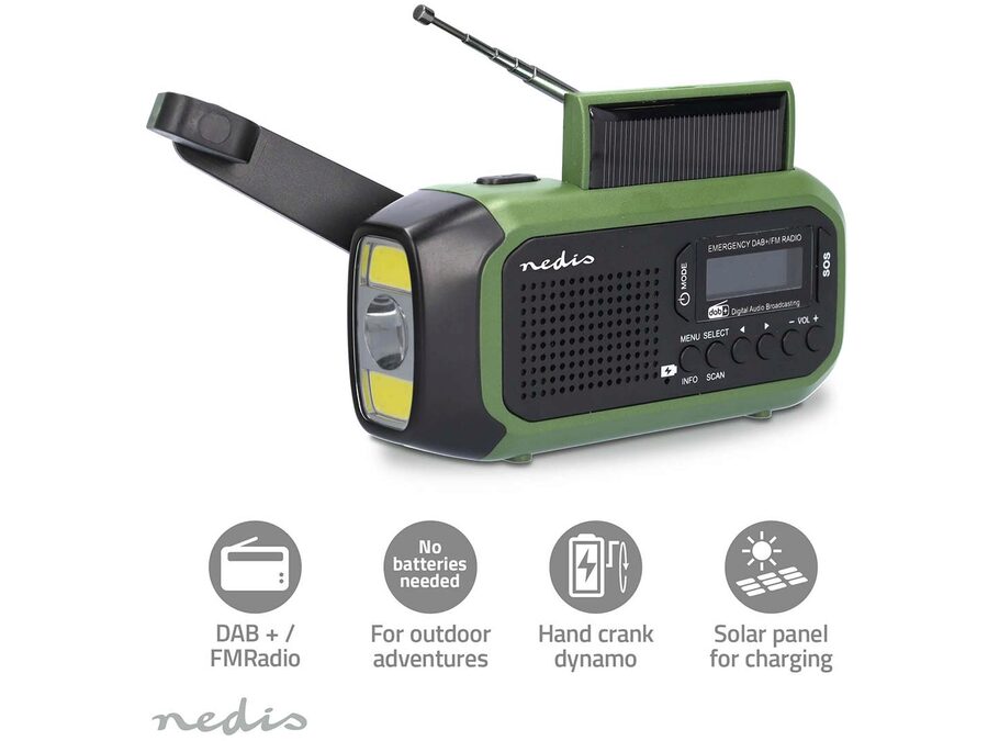 Nødradio - 2500mAh, dynamo og solcelle, SOS, DAB+/FM Radio