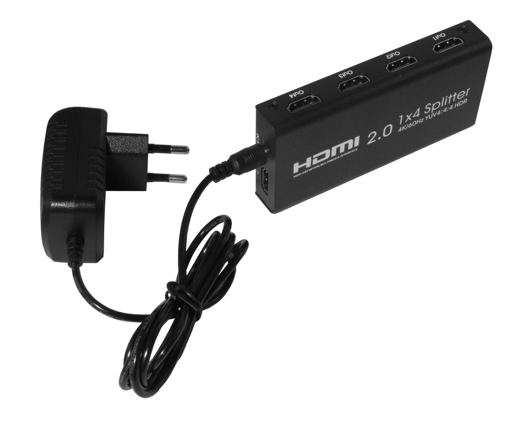 HDMI 2.0 splitter - 1 ind til 4 ud (UltraHD)