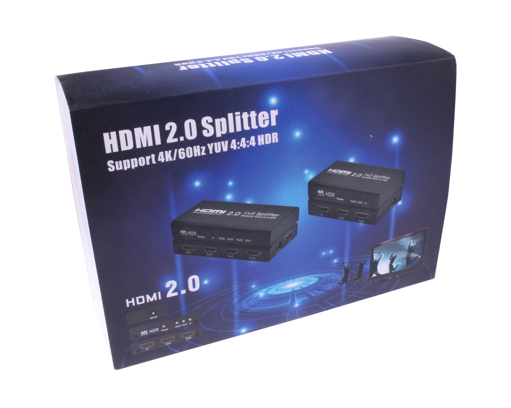 HDMI 2.0 splitter - 1 ind til 4 ud (UltraHD)
