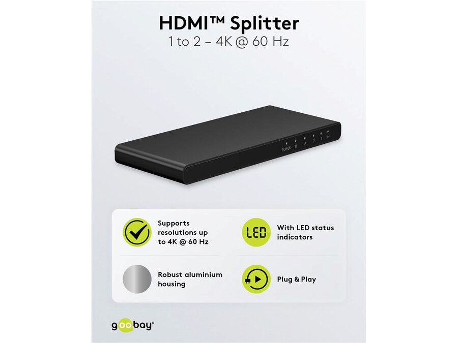 HDMI 2.0 splitter - 1 ind, 2 ud, 4K/60Hz, HDCP