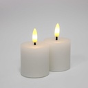LED Bloklys med flammeeffekt, hvid, inkl. fjernbetjening og timer, 2 stk, ægte stearin, 5x5 cm