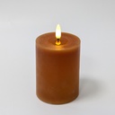 LED Bloklys 10cm høj med smelte-look og flammeeffekt - Ø7,5cm, fjernbetjening inkluderet, ægte stearin, flot brun farve