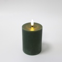 LED Bloklys med smelte-look og flammeeffekt, 10cm høj, fjernbetjening, ægte stearin, dyb grøn