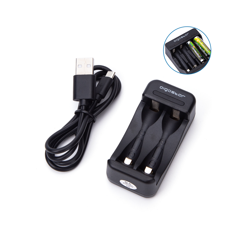 Smart IC Hurtig Batterioplader - 2 AA/AAA, Sort, 1.2V, 3 års producentgaranti
