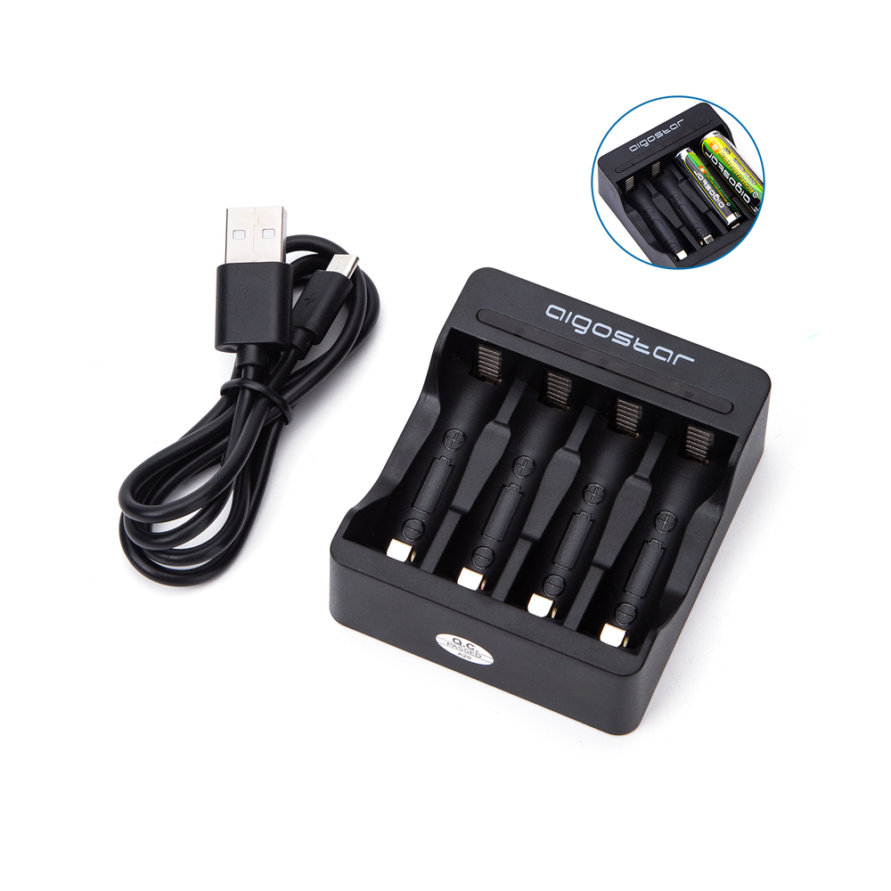 Smart IC Hurtig Batterioplader til 4 AA/AAA Batterier, Sort - 3 års producentgaranti