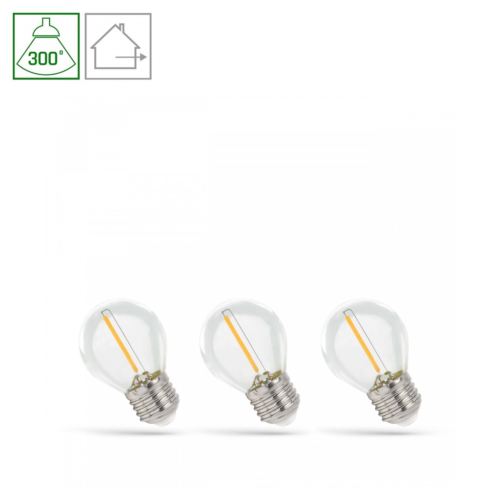 LED Kugle pære E27 1W - 230V, Varm Hvid, Klar, Spectrum, 3-pak