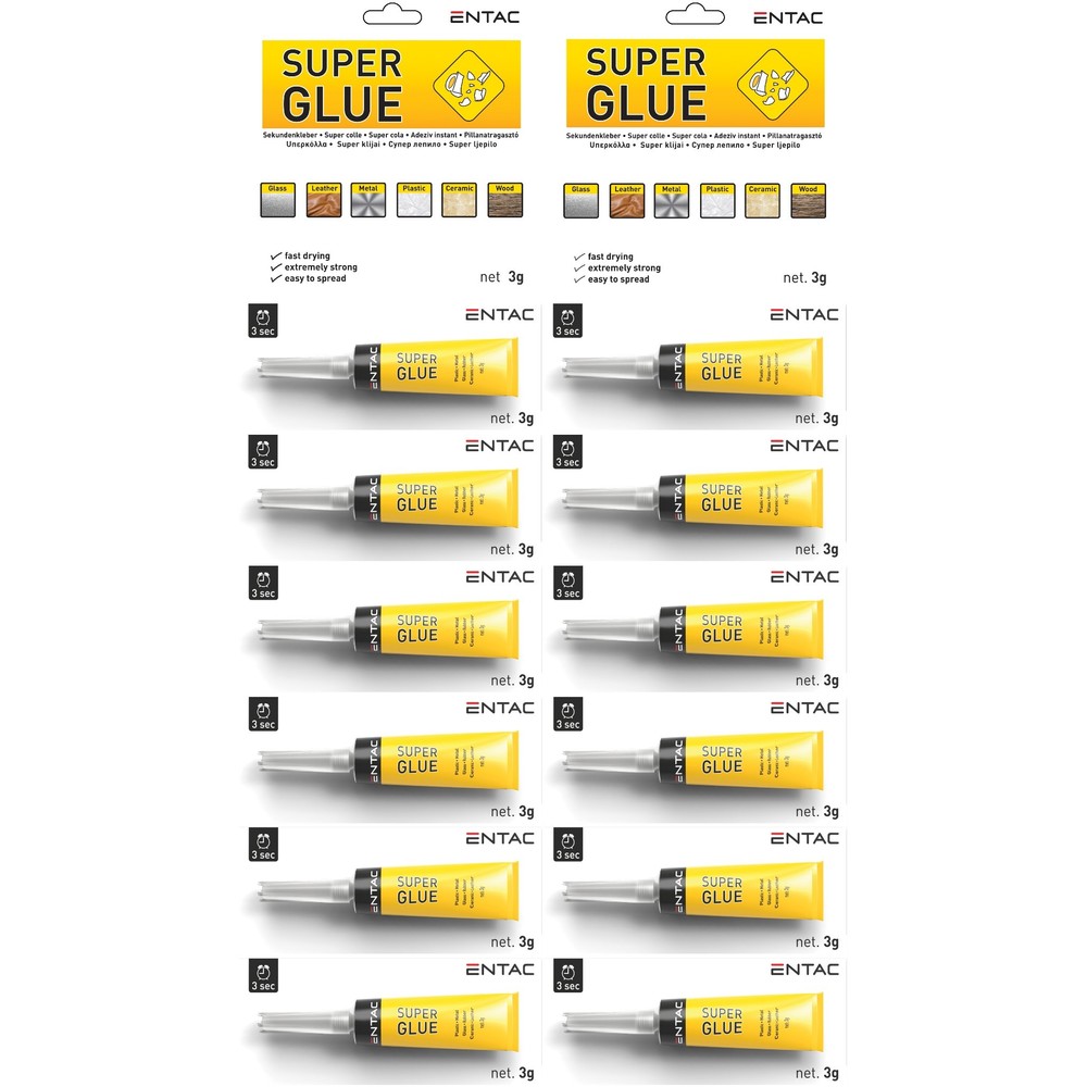 Sekundlim 2g - Pakke med 12 x 2g superlim til hurtig og effektiv limning. Ideel til små reparationer og hobbyprojekter.
