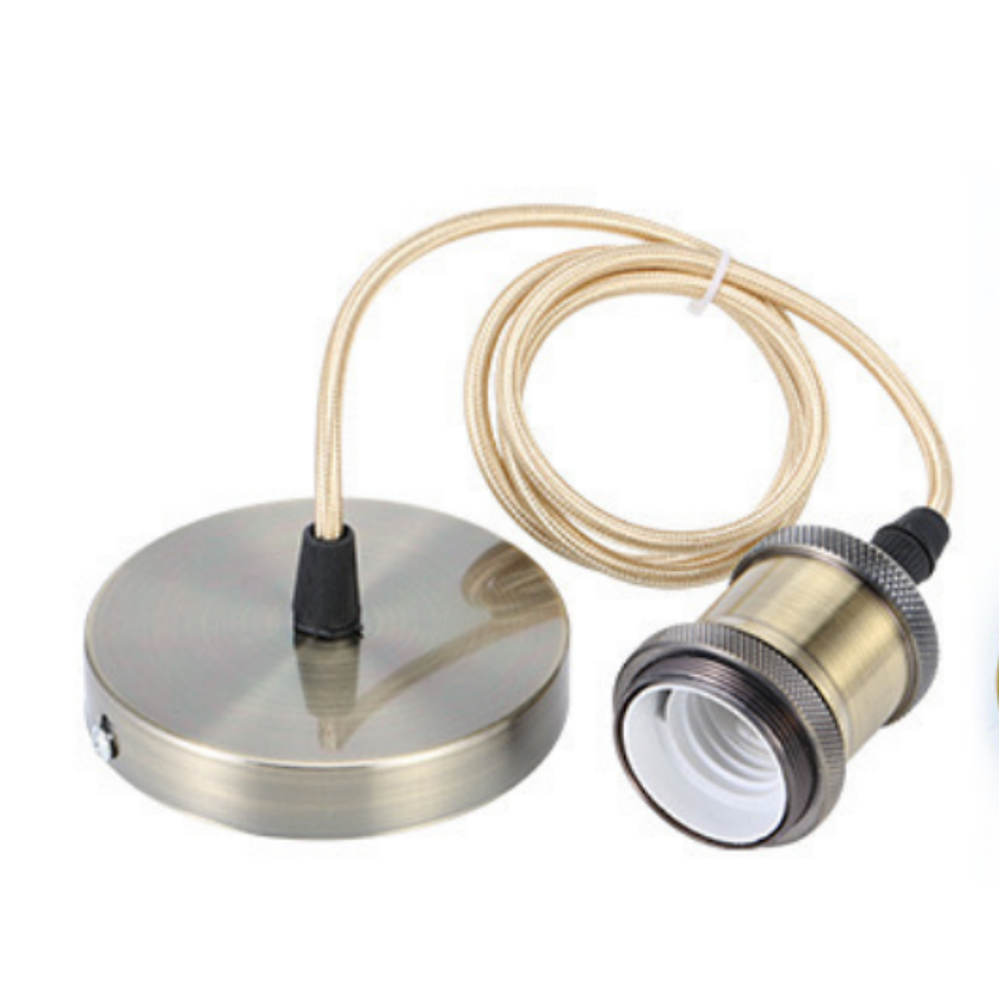 Grøn-bronze lampefatning med roset og 150cm ledning - E27, 60W