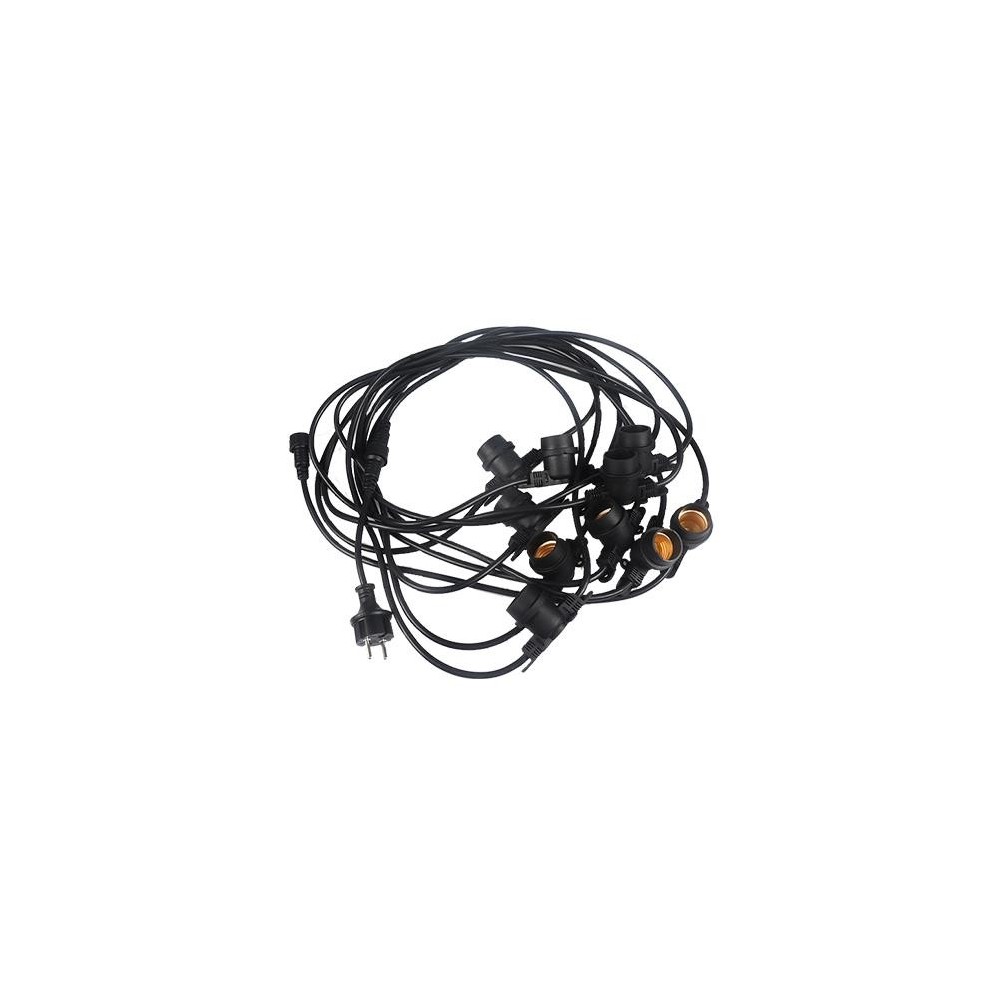 Lyskæde med 15 E27 pærer - 15 meter, IP44, 230V (uden lyskilde)