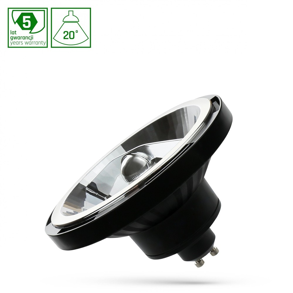 LED AR111 GU10 230V 10W 20° Varm Hvid sort Spectrum Spotlight - Effekt: 10W, Input: 230V, 800lm