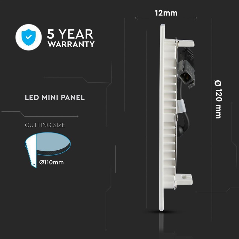 6W LED Indbygningspanel - 3000K - Rund