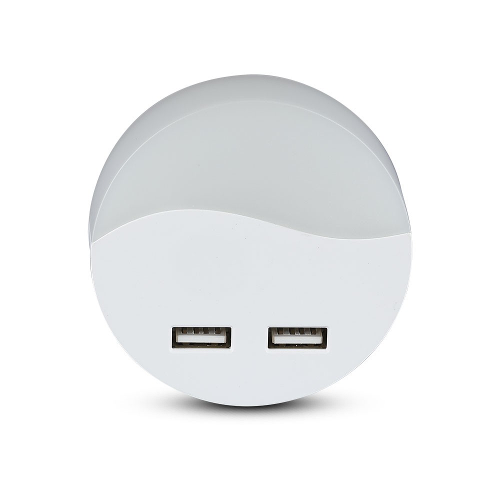 LED Natlampe med Samsung Chip - 0,45W, EU-stik, USB, 3000K, Rund - Kvalitetsbelysning til hyggelige aftener.