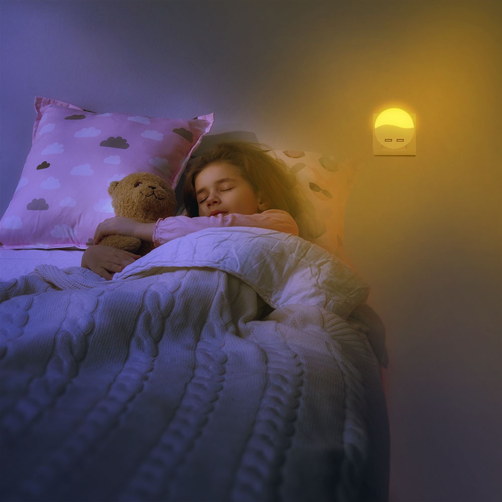 LED Natlampe med Samsung Chip - 0,45W, EU-stik, USB, 3000K, Rund - Kvalitetsbelysning til hyggelige aftener.