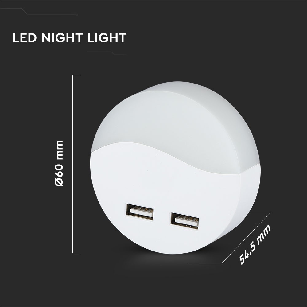 LED Natlampe med Samsung Chip - 0,45W, EU-stik, USB, 3000K, Rund - Kvalitetsbelysning til hyggelige aftener.