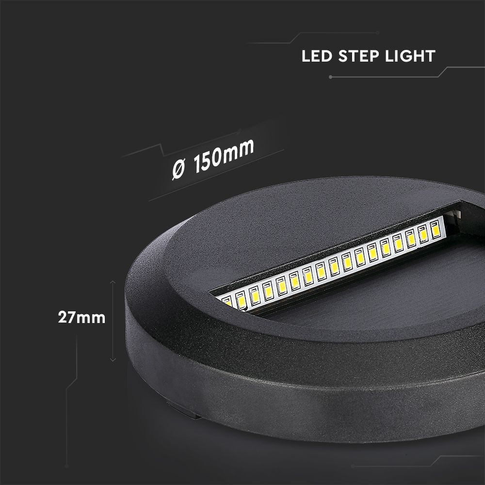 LED Trinlys med 2W effekt, 4000K lysfarve, sort hus, rund form og IP65 beskyttelse