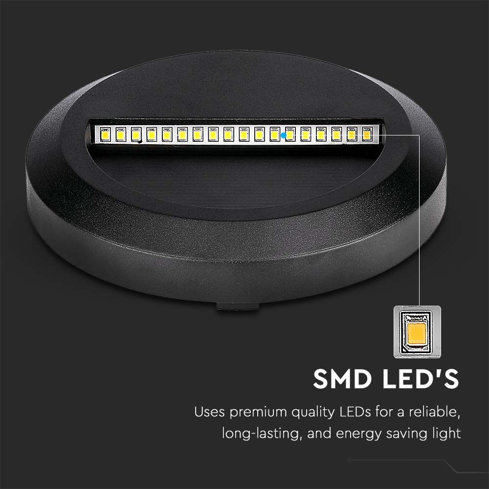 LED Trinlys med 2W effekt, 4000K lysfarve, sort hus, rund form og IP65 beskyttelse