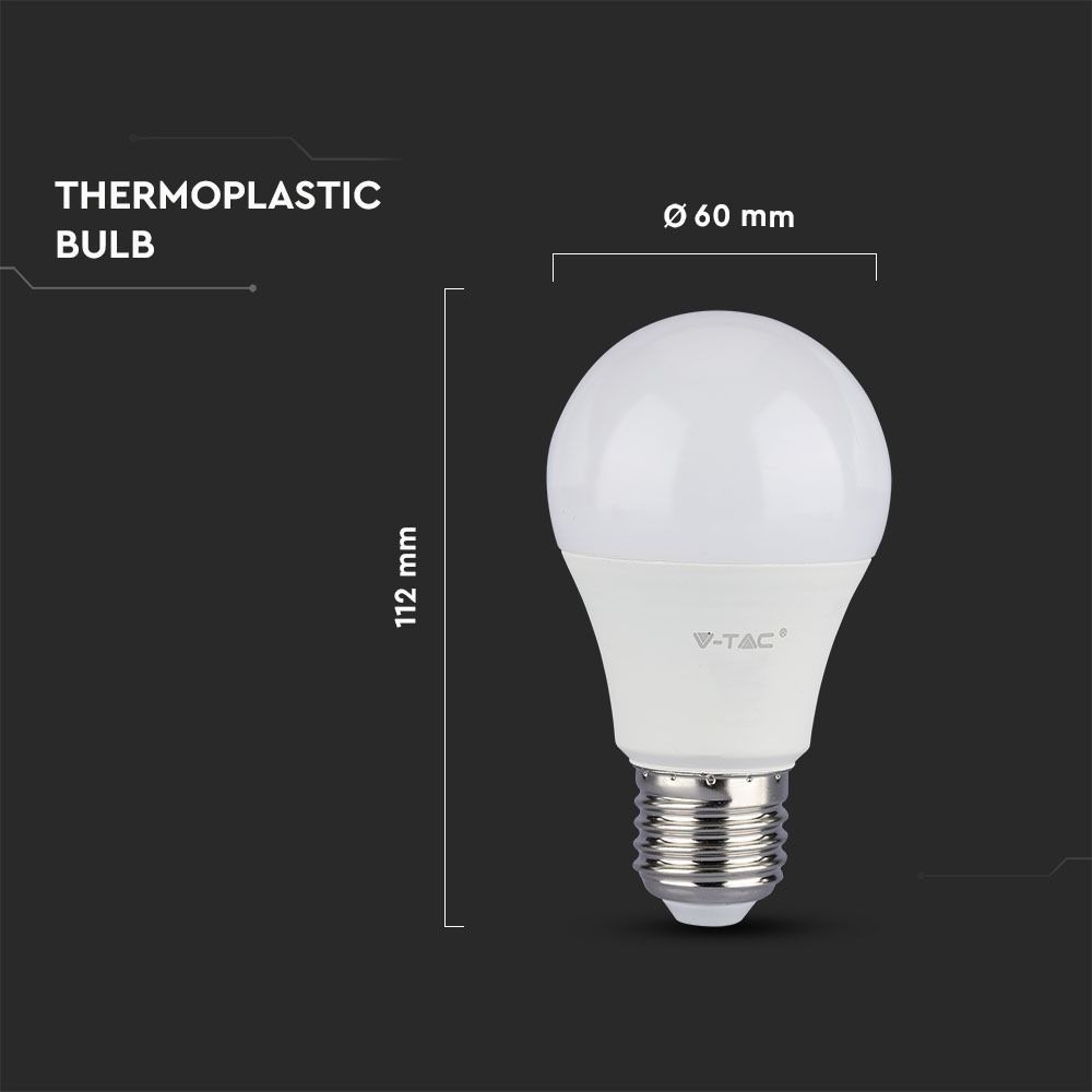 V-Tac 9W LED pære - 200 grader, A60, E27, 806lm, RA80