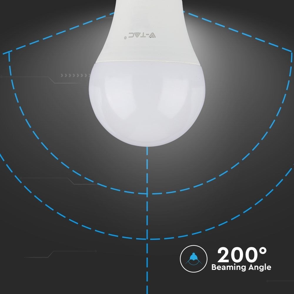 V-Tac 9W LED pære - 200 grader, A60, E27, 806lm, RA80