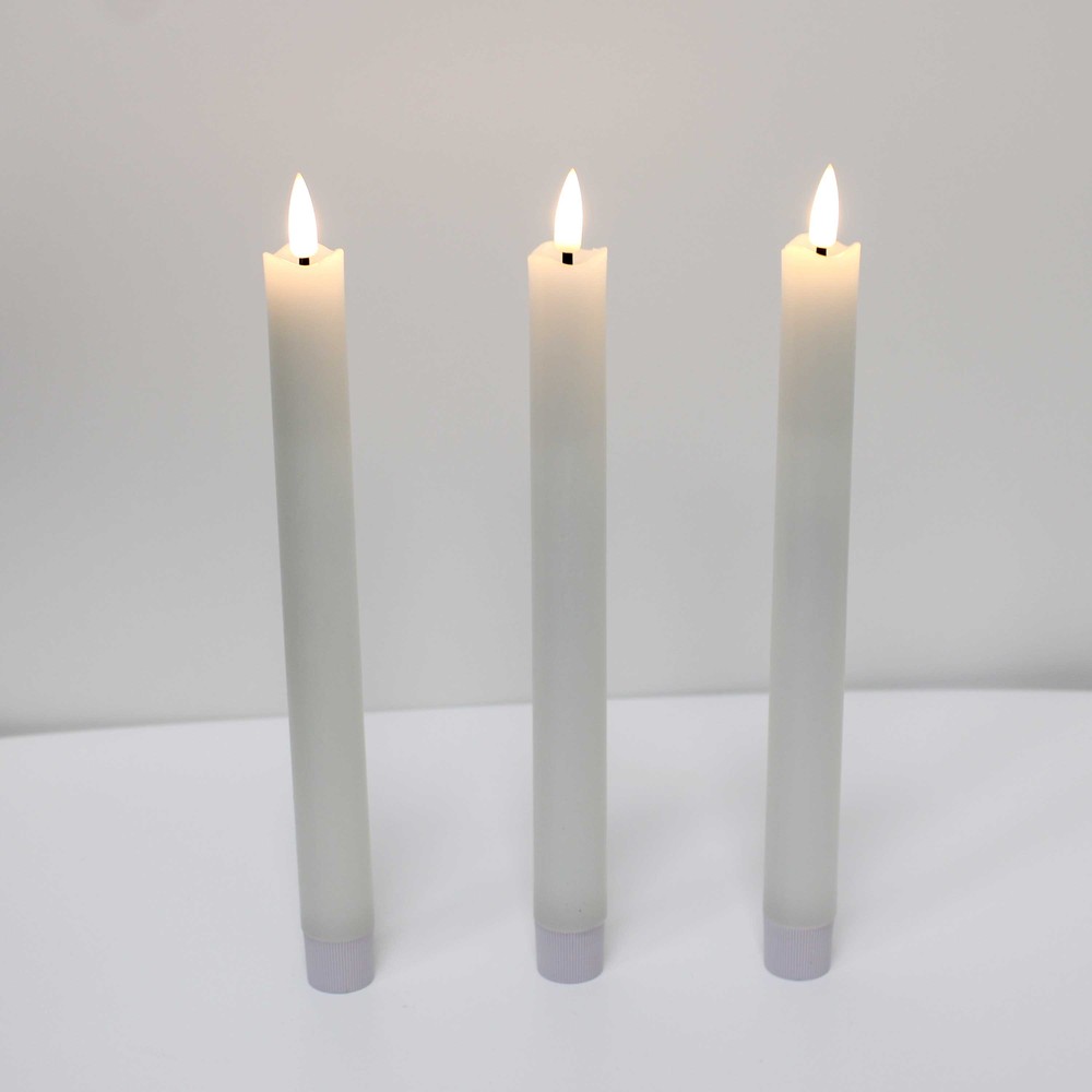3-pak LED stearinlys med flammeeffekt, Ø2,2cm, Højde: 24,5cm, kronelys, fjernbetjening, timer, batteridrevet