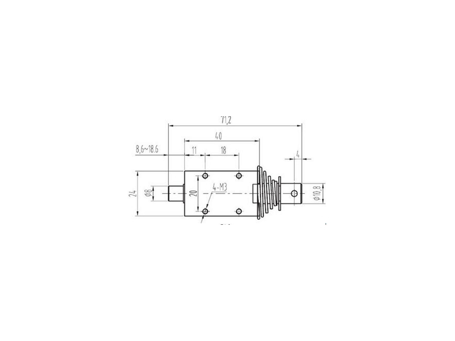 Lineær push-pull elektromagnet - 24VDC 0,45A 15N-280g, 10mm
