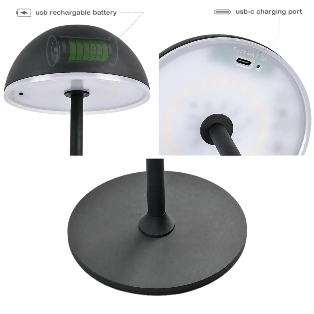 Opladelig LED bordlampe Inde/ude - Sort, touch dæmpbar, 3i1, IP54 udendørs