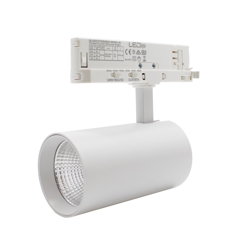 LEDlife CCT justerbar skinnespot 28W - Hvid, CCT + lysstyrke justerbar, 110lm/w, RA90, 3200lm, Flicker free, 3-faset