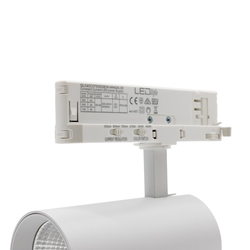 LEDlife CCT justerbar skinnespot 28W - Hvid, CCT + lysstyrke justerbar, 110lm/w, RA90, 3200lm, Flicker free, 3-faset