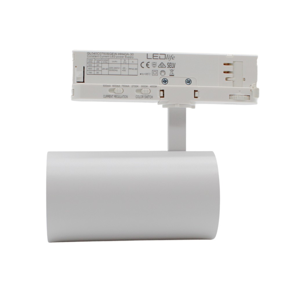 LEDlife CCT justerbar skinnespot 28W - Hvid, CCT + lysstyrke justerbar, 110lm/w, RA90, 3200lm, Flicker free, 3-faset
