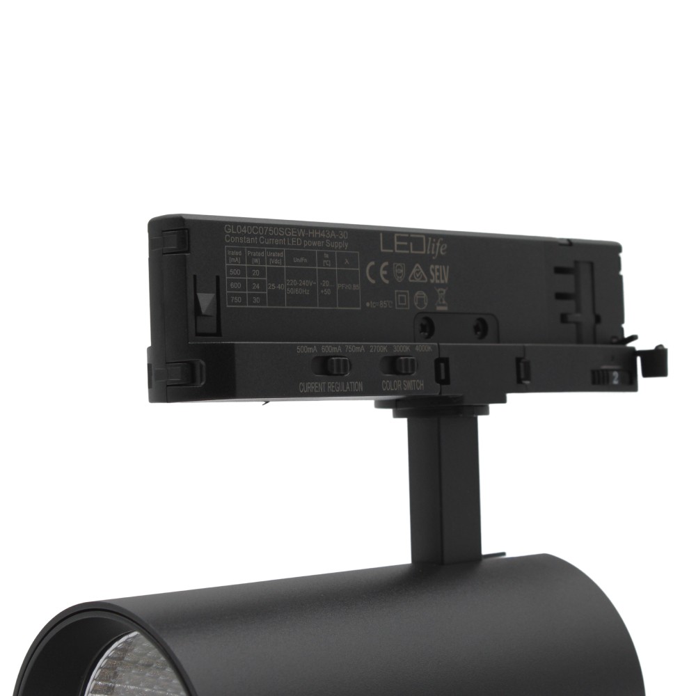 LEDlife CCT justerbar skinnespot 28W - Sort, Justerbar CCT + lysstyrke, RA90, 3200lm, Flicker free, 3-faset