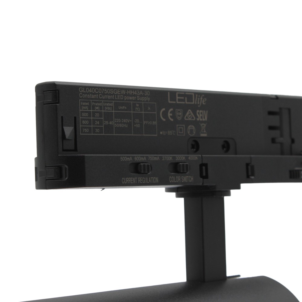 LEDlife CCT justerbar skinnespot 28W - Sort, Justerbar CCT + lysstyrke, RA90, 3200lm, Flicker free, 3-faset